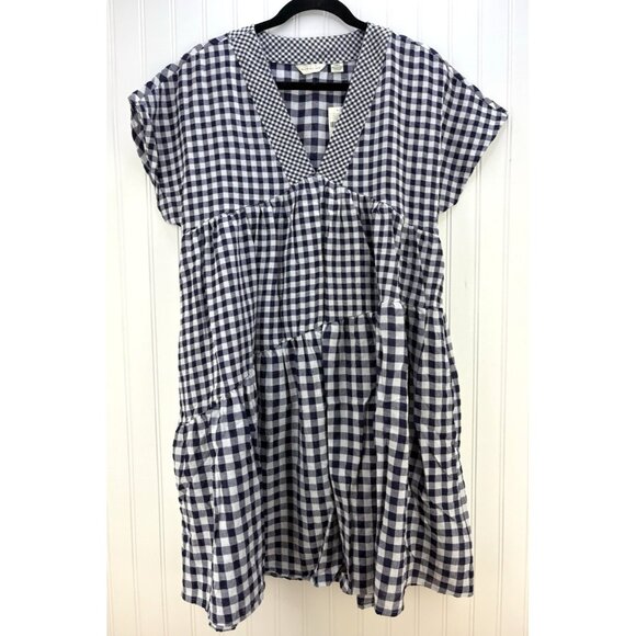 Anthropologie 11 1 TYLHO Navy Blue Gingham Check A-Line Dress Cottagecore S NWT - Picture 2 of 8